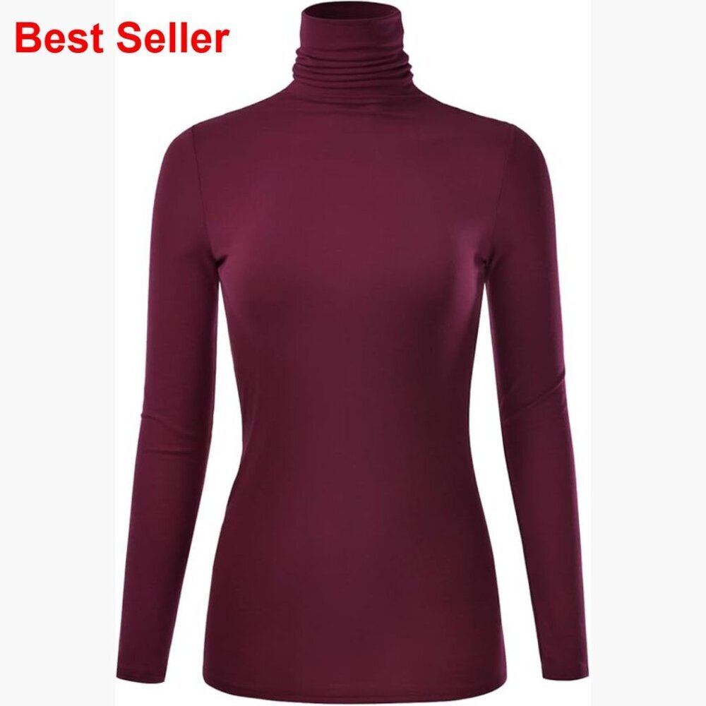 Long Sleeve Turtleneck Pullover Slim Fit Top 95% Rayon 5% Spandex